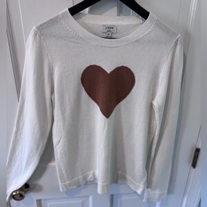 J. Crew White and Brown Heart Sweater